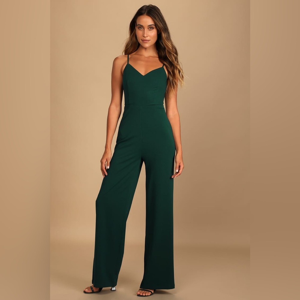 Lulu’s Dark Green Cutout Wide-Leg Jumpsuit Tags on, never worn